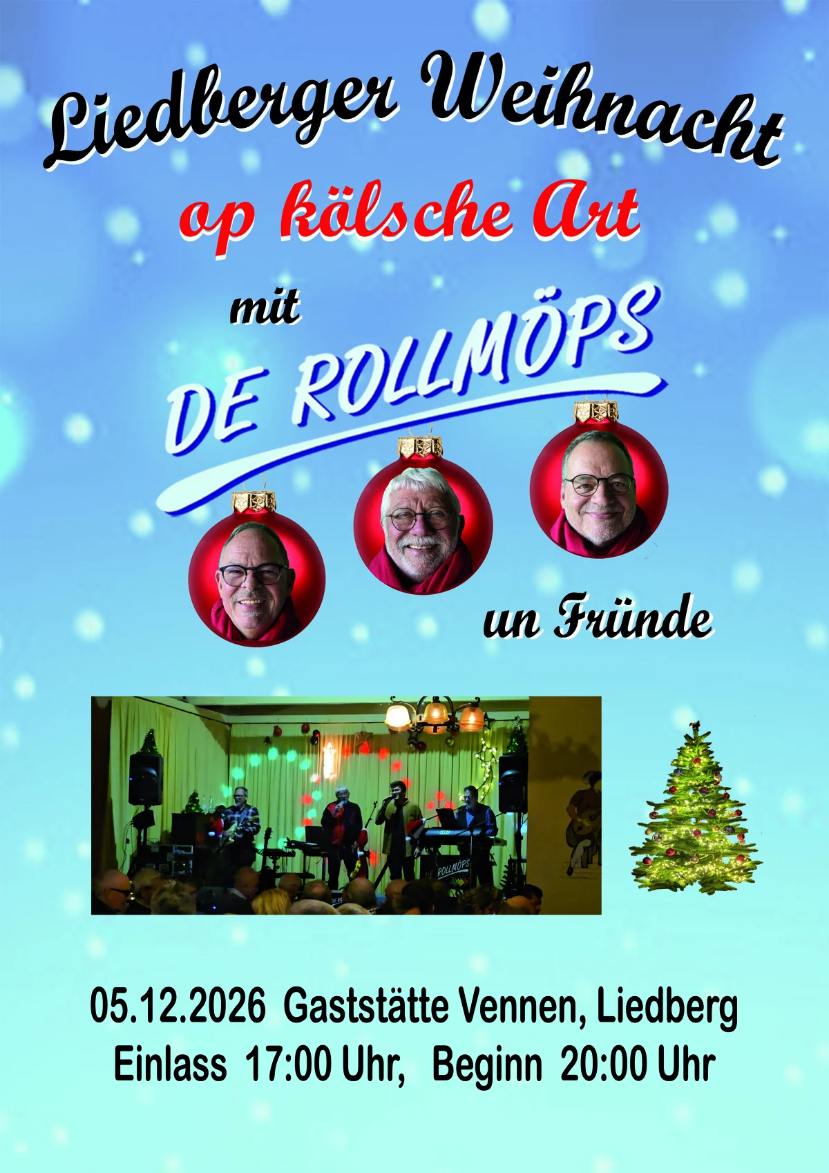 Plakat zur Liedberger Weihnacht op Kölsche Art mit De Rollmöps un Fründe am 5. Dezember 2026
