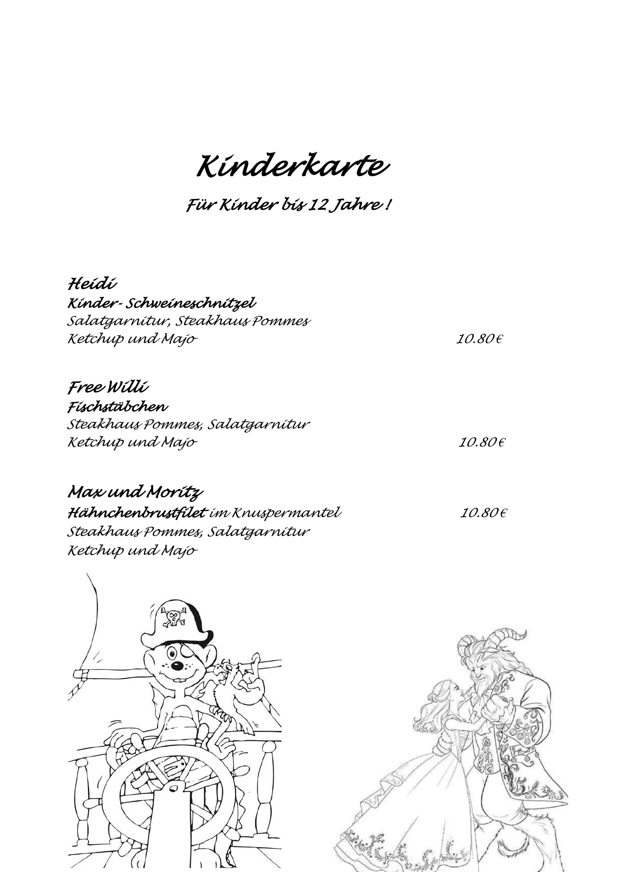 Original-Kinderkarte für Kinder bis zwölf Jahre samt Preisen