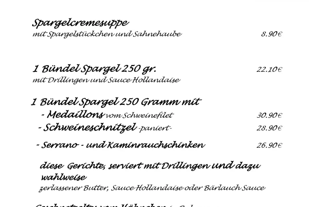 Spargelgerichte im Brauhaus in Liedberg